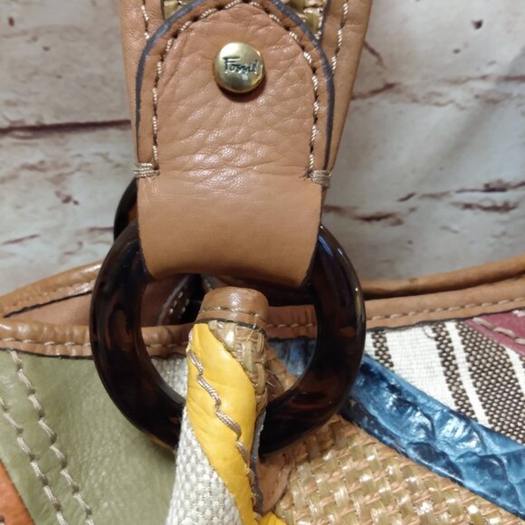 Fossil Multicolor Leather/Canvas/Straw Handbag - Picture 5 of 12
